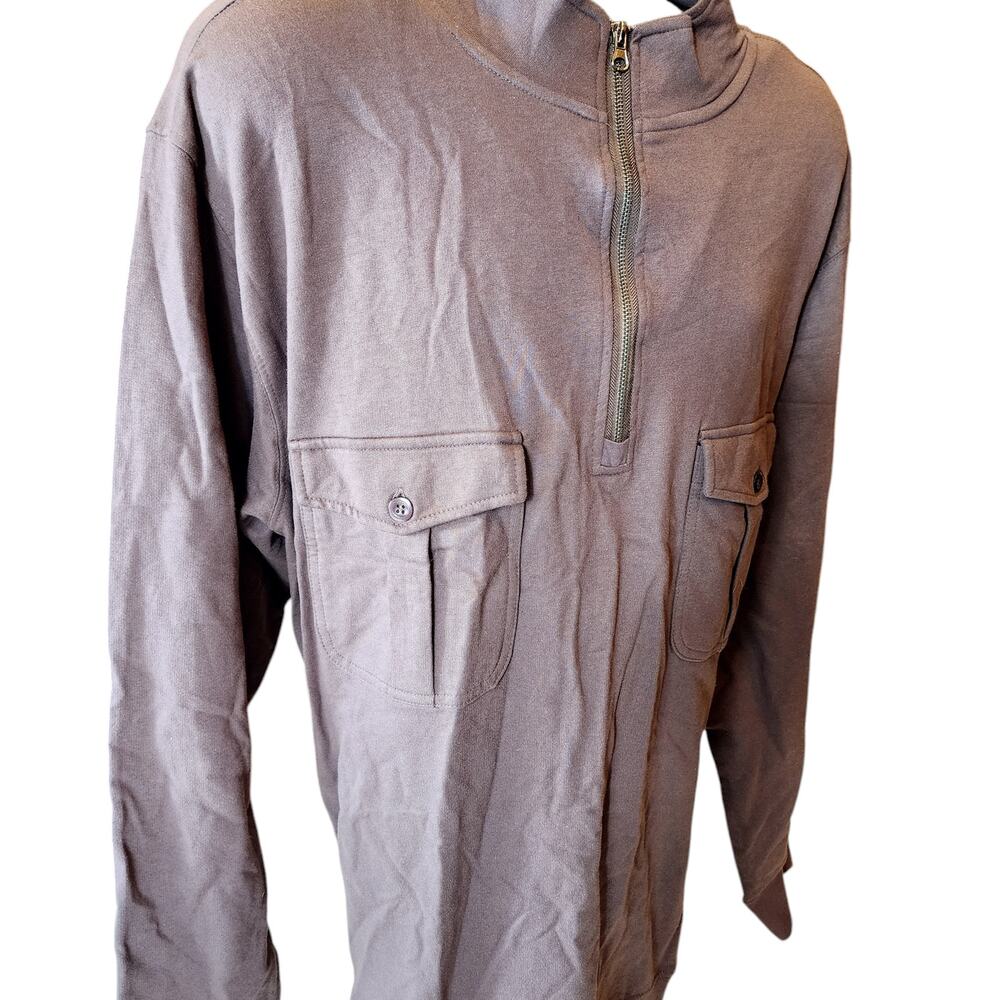 Rustic Ridge Mens Size 2XL Brown Cotton Half Zip Pullover Shirt Button Pockets